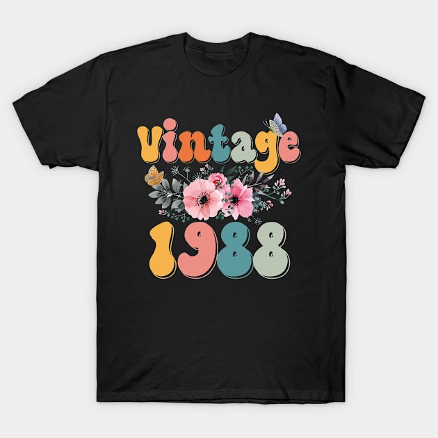 Vintage 1988 Floral Retro Groovy 35th Birthday T-Shirt by Kens Shop